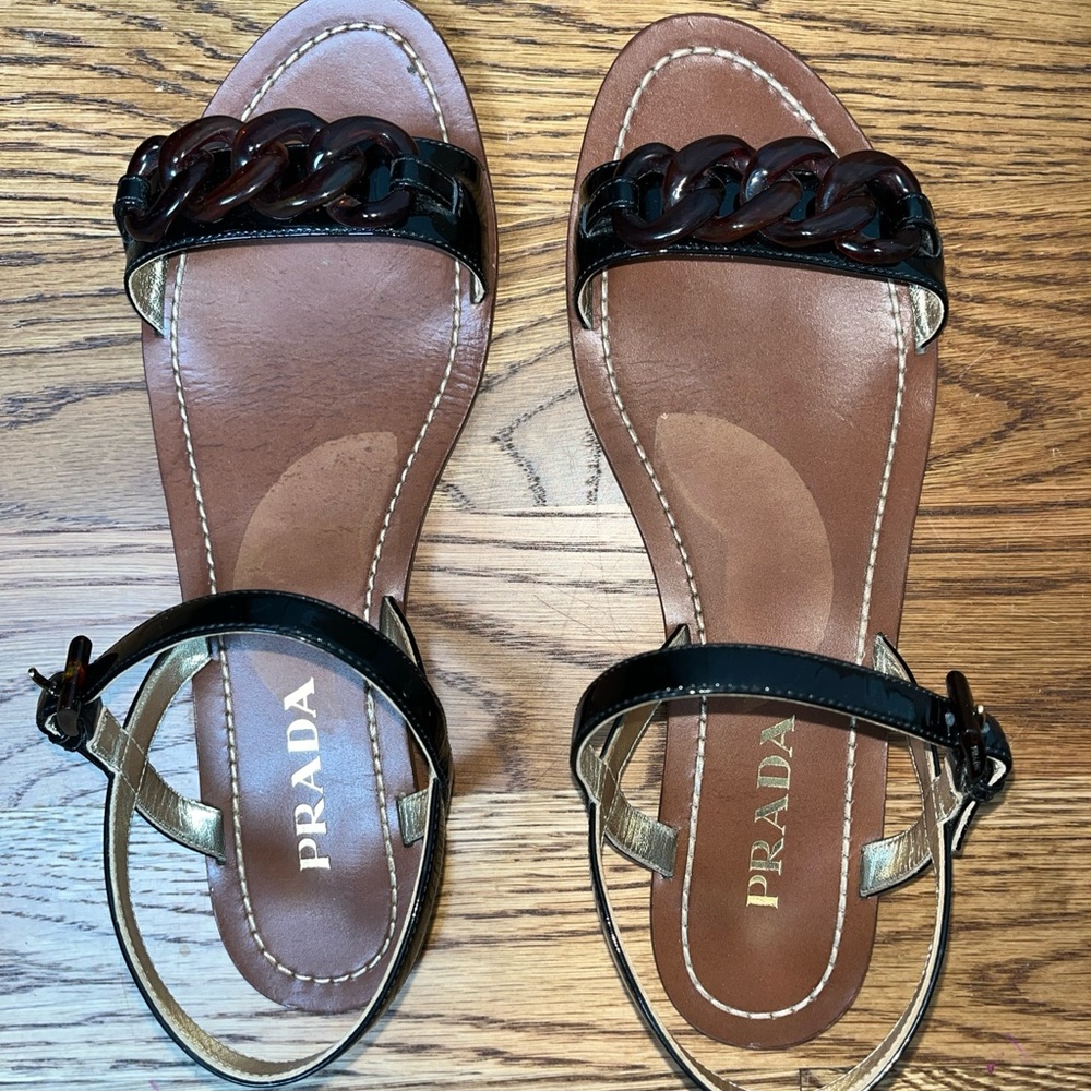 Prada black patent sandals size 39.5